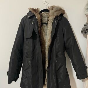 Women’s Black and Brown Fur-Lined Parka